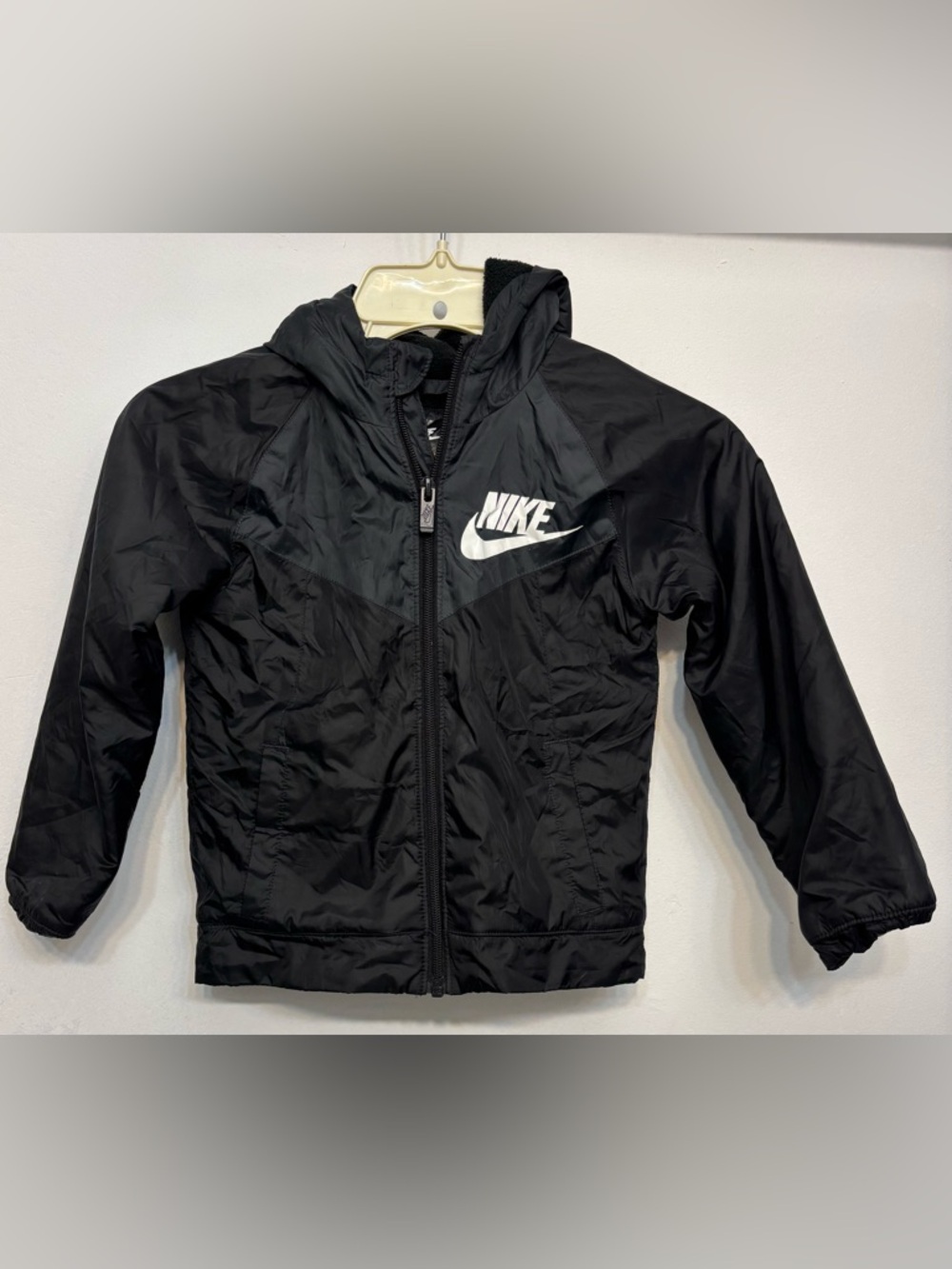 Nike Black Windbreaker Jacket with White Logo Windbreaker Jacket Kids Girls XS 4